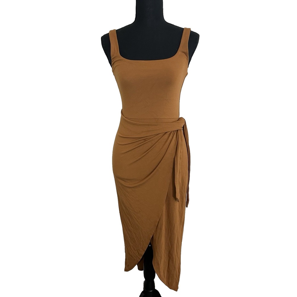 Wilfred Aritzia Women's SMALL Saturn Midi Wrap Dress Brown Neutral Minimalist